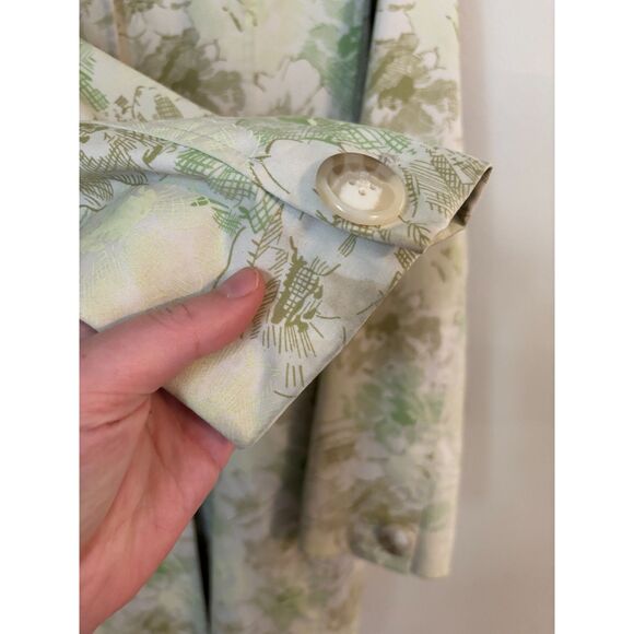VTG Old Navy Y2K Women's Trench Top Coat SZ M Green Floral Cotton Light Weight - Picture 9 of 12